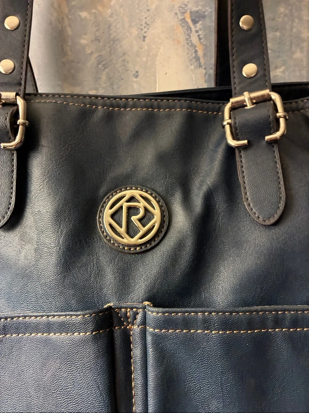 GUC ! Genuine Relic Blue  Leather Tote Bag with Front Pockets
